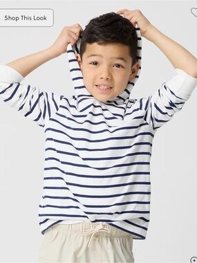 Crewcuts Navy Stripe Long Sleeve Hooded T-Shirt